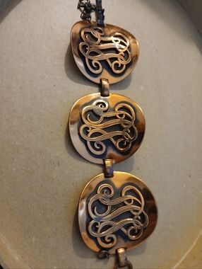 Vintage Copper Cursive Monogram Large Medallion Circle Link Bracelet
